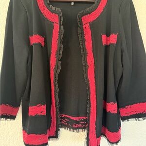 Ming Wang Black Cardigan with Fuchsia and Lace Accents